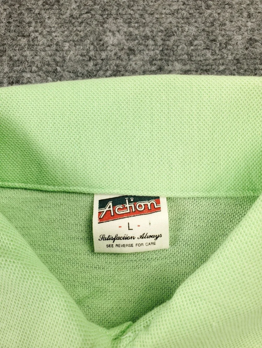 Vintage Action Polo Shirt Large Mint Lime Green 80s Pocket Pique Knit Retro